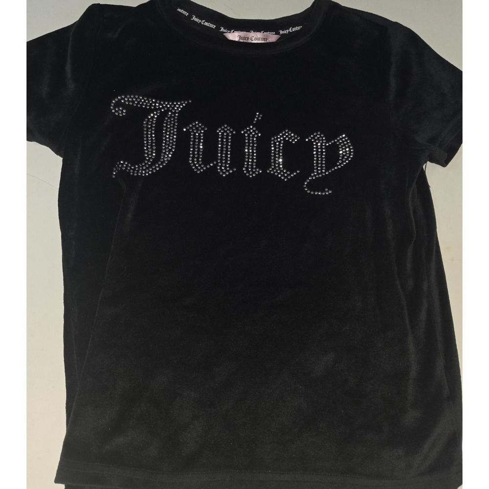 Juicy Couture Womens Black Velour Rhinestone Logo Pajama Top Shirt Small Y2K